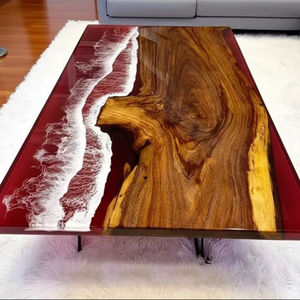 Mesa de Comedor Rectangular Roja de Lujo, Hecha a Mano con Resina Epoxi, Ecológica, Muebles Modernos para Sala de Estar, Decoración del Hogar - Product Image 1