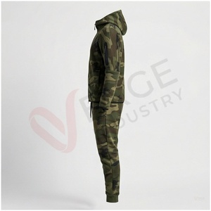 Men's <b>Camouflage</b> <b>Tracksuit</b> Set Full Sleeve Hooded Zipper Front Fleece Breathable Casual Autumn Wear Regular Fit - Product Image 3