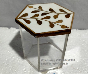 Contenedor de postre acrílico de estilo artístico moderno mini cuadrado personalizado, tapa de incrustaciones de madera, planta chapada en oro, decoración del hogar, boda - Product Image 4