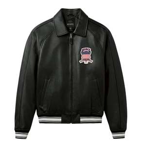 Blouson aviateur en cuir véritable américain pour homme Avirex, en cuir de vachette véritable, broderie sur le devant, streetwear, imperméable, hiver - Product Image 1