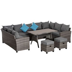6-Piece Patio Furniture Set PE <b>Rattan</b> <b>Outdoor</b> Dining Conversation Set with 3 <b>Sofas</b> 2 Ottomans Slatted WPC Top - Product Image 1