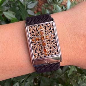 <b>Silver</b> Moissanite Fitness Tracker Case Orange Floral Design Luxury Protective Jewelry Cover Sparkling Stone Style <b>silver</b> - Product Image 1