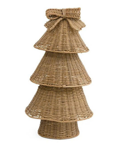 Arbre en rotin rustique à plusieurs niveaux avec nœud décoratif, en osier naturel teint à la main pour un charme de Noël champêtre - Product Image 1