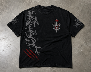 T-shirt en coton épais délavé sur mesure, style vintage délavé à l'acide, imprimé graphique dragon surdimensionné, streetwear, OEM ODM - Product Image 6