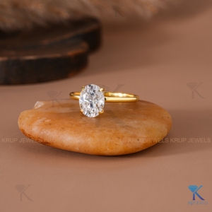 Elegant Oval Cut Mossanite Engagement <b>Ring</b> with In Solid Yellow Gold Hidden Halo and Sparkling Bridge Accents for Women's - Product Image 2