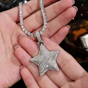 Pendentif étoile VVS Moissanite Iced Out pour rappeur, bijoux hip-hop pour soirée, avec pendentifs et breloques en argent 925. - Product Image 2