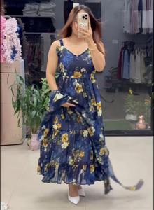 Vestido Largo Informal de Verano 2026, con Estampado Floral, Lavable, Estilo Occidental, para Mujer, Talla Grande, Cuello en V, Tela Georgette - Product Image 5