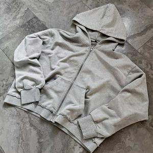 เสื้อแจ็คเก็ตครอปทรงเรกูลาร์สไตล์สตรีทแวร์ลายเพชรสำหรับฤดูหนาวผู้ชาย ล้างสีแบบแอซิดฟอกสีซีดจาง น้ำหนัก 480 กรัม ผ้าคอตตอน 100% หนานุ่ม พร้อมฮู้ด - Product Image 2