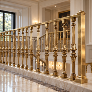 Barandilla de Escalera Clásica en Tono Dorado con Balaustres Acanalados y Detalles Ornamentales Tallados para Interiores de Lujo - Product Image 4