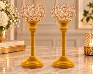 Luxury Gold Velvet Crystal <b>Ball</b> <b>Candle</b> Holder Set of 2 Decorative Metal <b>Candle</b> Stands for Wedding Home Decor - Product Image 2
