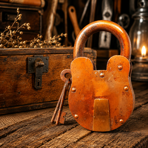 SHUBHAM Vintage Copper Look Handmade Iron Geometric Padlock <b>Door</b> Mount Decoration <b>Rustic</b> Home Decor for Entryway Outdoor Use - Product Image 3