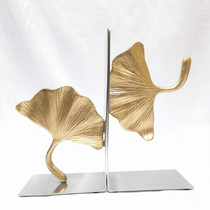 Par de Sujetalibros de Latón con Forma de Hoja de Ginkgo, Decorativos para Dormitorio, con Base Plateada, Modernos y Elegantes, para Oficina y Estudio - Product Image 1