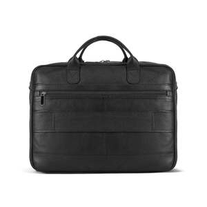 Stylish Executive Dark Black Leather Office Bag with Adjustable Shoulder Strap Front Two Zip Pockets and Laptop Protection - Product Image 2