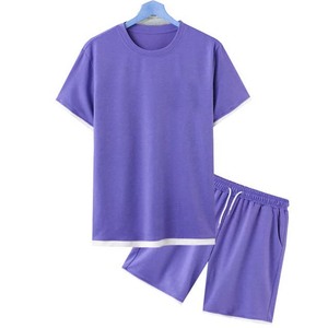 Ensemble T-shirt et short tricoté respirant en polyester/coton pour homme – Grande taille décontractée OEM - Product Image 4