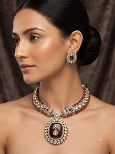Luxury Gold Plated Choker <b>Necklace</b> <b>Set</b> With Cubic Zirconia And Imitation <b>Pearl</b> For Women Wedding Bridal Wear - Product Image 3