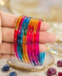 Ensembles de bracelets en verre Jelly Bangles pour femmes, style élégant, fabrication artisanale indienne, bijoux Churiyan, plaqué argent, tendance mariage, géométrique - Product Image 6