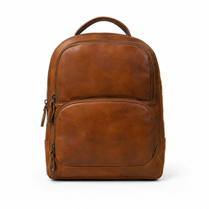 Sac à dos élégant pour ordinateur portable en cuir véritable marron, résistant à l'eau, bretelles réglables, dos en maille, fermeture éclair, unisexe - Product Image 3