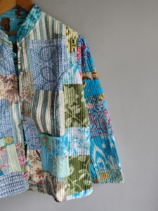Quilted <b>Patchwork</b> <b>Jacket</b> Women's Mandarin Collar Full Sleeve Cotton Spring Style Regular Length Button Closure Patch Design gift - Product Image 3