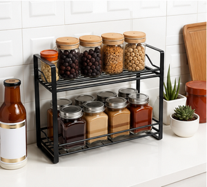 Vintage Design 2-Tier Iron <b>Kitchen</b> Spice <b>Rack</b> Organizer Countertop Standing <b>Storage</b> Shelf for Jars & Bottles Pantry Cabinet <b>Rack</b> - Product Image 2