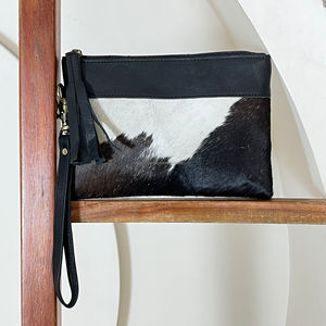 New Personalized Hair On Cowhide Leather Tassel Zipper Purse for Women's Western Real Genuine Leather Clutch With Hand <b>Wristlet</b> - Product Image 4