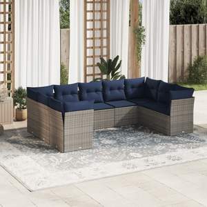 Juego de sofás de patio de ratán sintético gris de 9 piezas con cojines, sofás de jardín - Product Image 1