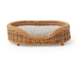 Round Pet Bed Thick Rim Rattan Cat Bed Cozy Deep Pet Basket with Soft Cushion Comfortable Pet Sleeping Bed Indoor Pet Furniture - Product Image 1