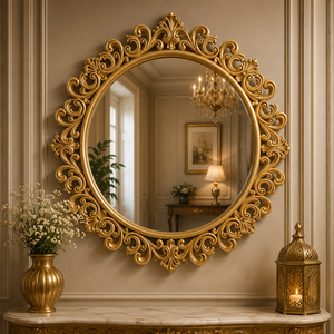 Espejo de Pared Luna Botanica con Tallado en Madera, Acabado en Madera Natural, Hecho a Mano, Espejo Decorativo con Acento de Luna Creciente - Product Image 2