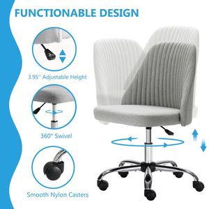Vanity <b>Chair</b> Armless Swivel <b>Desk</b> <b>Chair</b> with Wheels Adjustable Fabric <b>Makeup</b> <b>Chair</b> for Home Office - Product Image 5