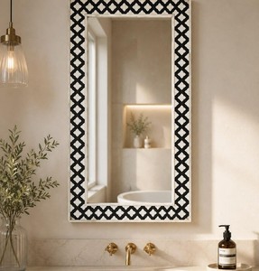 Espejo de Pared de Alta Calidad con Marco Moderno Rectangular, Espejo de Pared con Marco Geométrico Blanco y Negro, Espejo Decorativo Hecho a Mano para el Hogar - Product Image 3