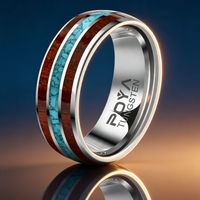 Bague en carbure de tungstène avec incrustation turquoise et bois de baril, bord poli, pour homme et femme, alliance de mariage, fiançailles, promesse, bijoux