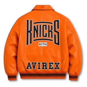 เสื้อแจ็คเก็ตบอมเบอร์หนังแท้สำหรับผู้ชาย Avirex Josh Hart New York Knicks รุ่นวาร์ซิตี้สำหรับฤดูหนาว |   เสื้อผ้าบาสเก็ตบอลสตรีทแวร์แบบสั่งทำพิเศษ - Product Image 4