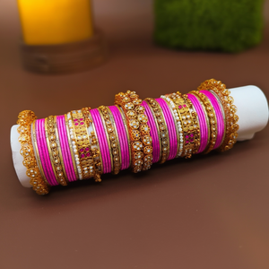 Women's Traditional Bridal Ethnic Fashion Gold Plated Crystal Stone <b>Bangles</b> <b>Set</b> 10575602PK_2.6 - Product Image 3