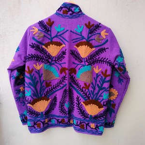 Handcrafted <b>Purple</b> Woolen Velvet Jacket Kashmiri Aari Embroidery Bohemian Winter <b>Cardigan</b> Coat Short Blazer Festival Wear - Product Image 2