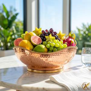 Elegant Copper Fruit <b>Basket</b> Handmade Hammered Decorative Bowl for Dining Room Kitchen Counter Hotel Wedding Centerpiece - Product Image 4