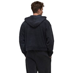 Sweat à capuche zippé vintage délavé, coupe oversize, en molleton de coton épais, survêtement, logo personnalisé, coupe ample, streetwear, fabricant ODM en gros - Product Image 4