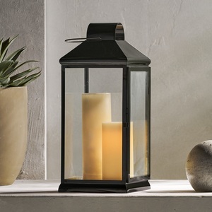 Black Elegant Modern Rectangular Metal <b>Lantern</b> With Glass Panels For Home Decoration - Product Image 1