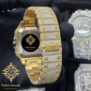 นาฬิกาข้อมือ Pahal Jewels รุ่นหรูหรา ดีไซน์สี่เหลี่ยมประดับเพชร สีทองเหลือง ระบบจักรกล แสดงวันที่  แฟชั่นฮิปฮอป สำหรับทั้งชายและหญิง ขนาด 40 มม. - Product Image 3