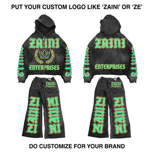 Conjunto Deportivo Premium de Felpa de Algodón y Poliéster de 320 GSM, Negro, Verde y Dorado, con Paneles en las Mangas y Logotipo Personalizado por Sublimación - Product Image 1