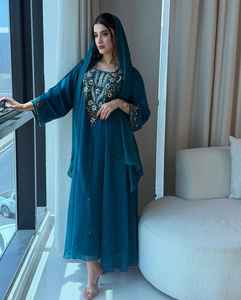 Conjunto de Lujo de 2 Piezas para Mujer Musulmana, Túnica Sencilla y Modesta de Chifón Sólido con Cuentas, Larga hasta el Suelo, Estilo A, para Fiesta o Boda, Adornada - Product Image 3