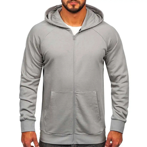 Sudadera con Capucha y Cierre para Hombre, Color Gris, Manga Raglán, Estilo Casual, Corte Regular, Material de Algodón French Terry, Estilo Otoñal - Product Image 1