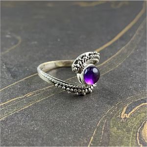 Natural Purple Amethyst <b>Ring</b> Solid 925 Sterling Silver Beaded Textured Band Artisan Handmade <b>Crystal</b> Fine Jewelry - Product Image 3