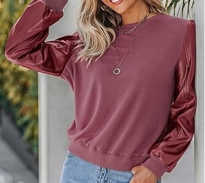 OEM Hot Sale Cheap Price <b>LOW</b> MOW Solid Color Plain Genuine Leather Sleeved T-Shirts Plus Size Long Leather Sleeved Tees Shirts - Product Image 2