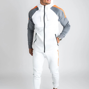 Conjunto Deportivo con Capucha para Hombre en Blanco, Gris y Naranja con Bloques de Color, Sudadera con Cremallera Completa y Bolsillos Laterales - Product Image 2