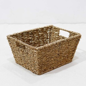 Premium Natural Seagrass <b>Storage</b> <b>Basket</b> <b>Rectangular</b> Shelf Organizer Tray with Integrated Handles - Product Image 3