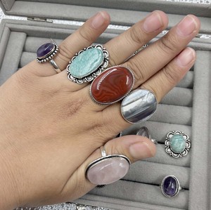 Best Selling Assorted Brass Silver Plated Gemstone <b>Rings</b> with Bezel Setting Natural Stone <b>Statement</b> Jewelry Wholesale Unisex - Product Image 4
