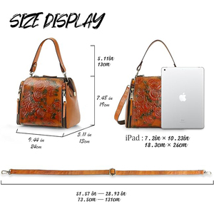 Sac messager vintage en cuir avec embossage floral, fermeture éclair, petite taille, utilisation quotidienne toutes saisons - Product Image 5