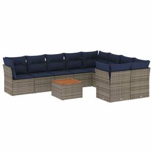 ชุดโซฟาลานบ้าน 10 ชิ้นพร้อมชุดสวนเบาะหวายโพลีสีเทา - Product Image 2