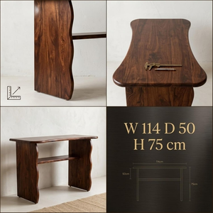 Escritorio de Estudio de Madera Sheesham Premium con Panel Curvo y Estante de Almacenamiento, Escritorio Moderno para Computadora Portátil, Estación de Trabajo para el Hogar - Product Image 5