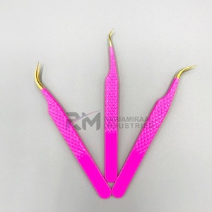 Pinzas de Precisión para Pestañas RMI de Acero Inoxidable Antiestático con Punta Lisa de 10 mm, Punta de Plasma Dorada y Recubrimiento en Polvo Rosa - Product Image 6