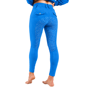 Leggings de equitación para mujer, color azul cielo, cintura alta, elásticos, con agarre de silicona en toda la asiento, pantalones de equitación para competición - Product Image 2
